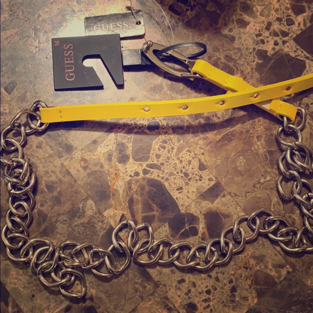 Guess Chain Belt With Yellow Leather Ends